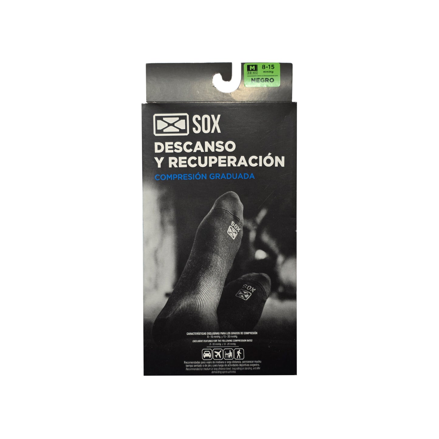 Medias Sox Descanso 20-30 mmHg Compresión Fuerte Unisex Negro